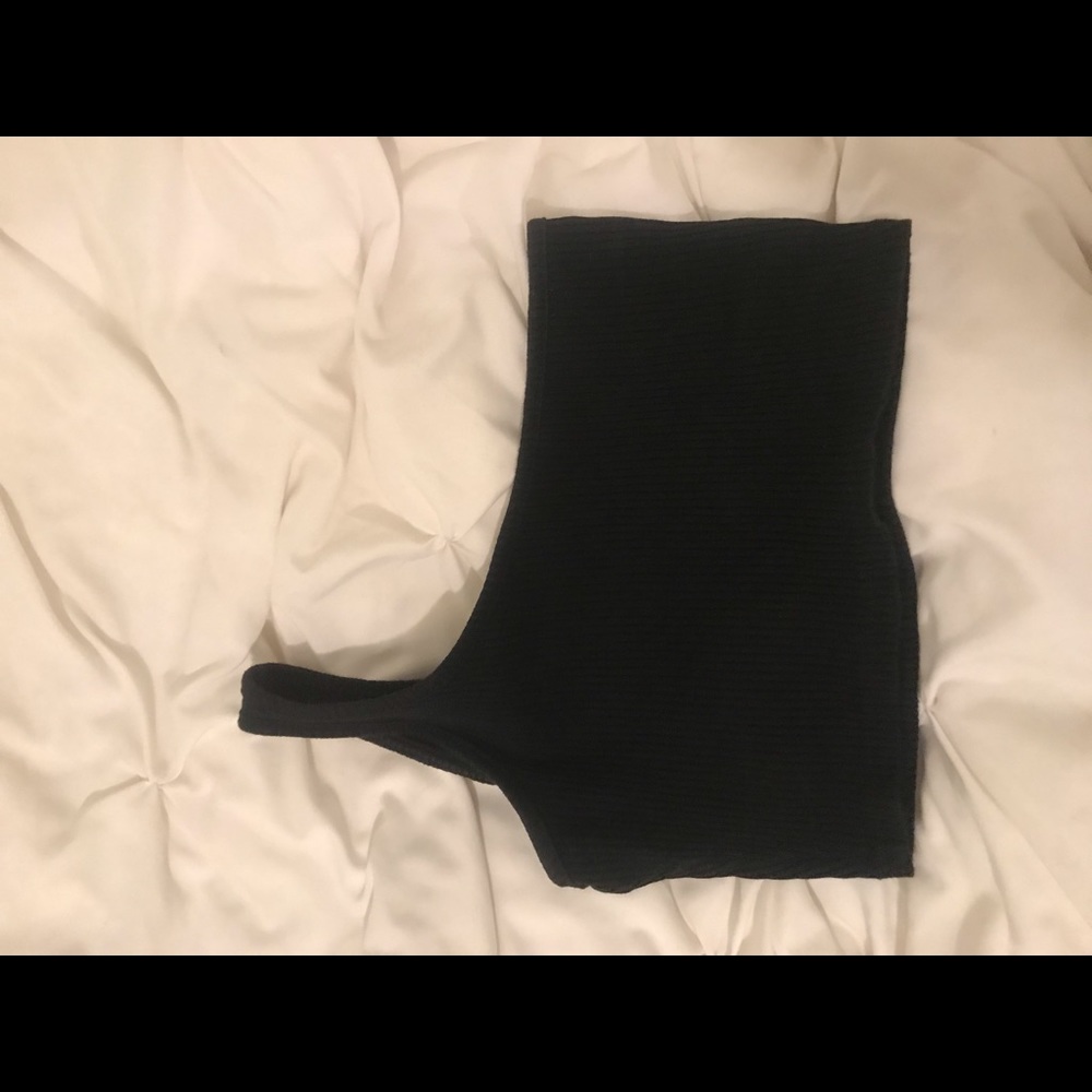 One shoulder black top